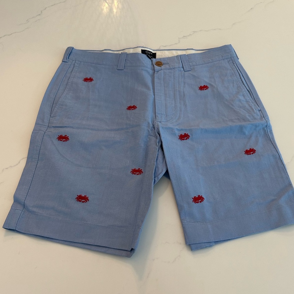 J. Crew Light Blue Shorts with Red Crab Embroidery